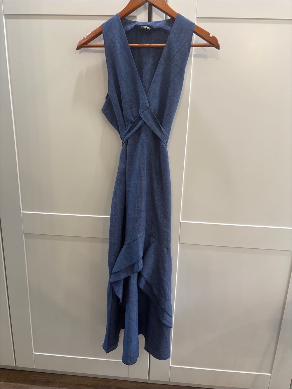 Chicme Navy Blue Sleeveless Wrap Asymmetrical dress